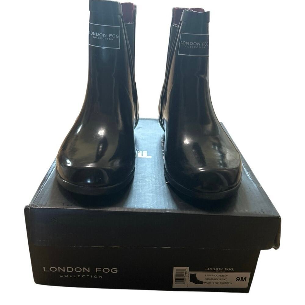 London Fog Piccadilly Black Shiny Chelsea Ankle Rain Boots Women’s 9 Waterproof